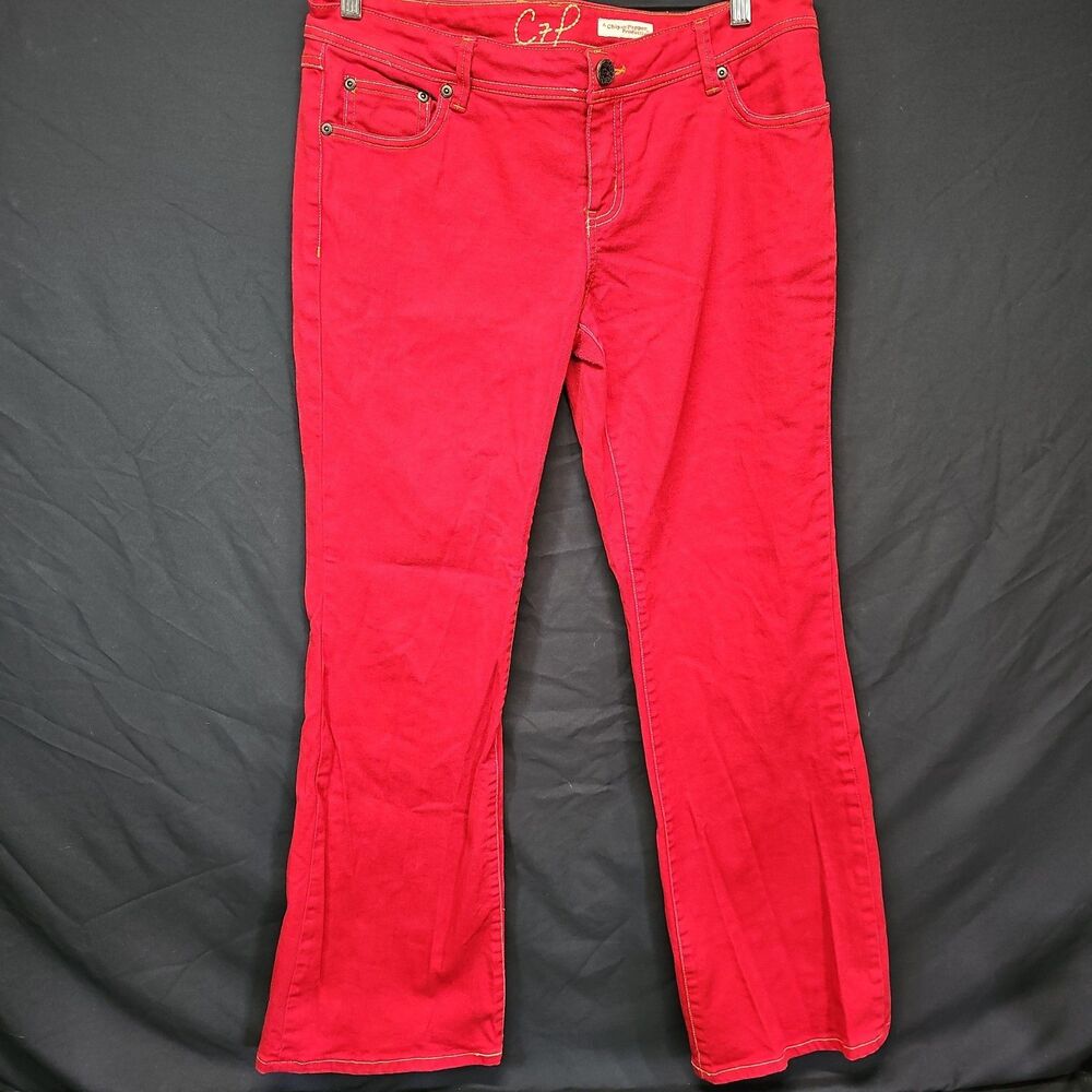 Chip And Pepper Size 13 Red Jeans Yellow Stitching Flared Legs